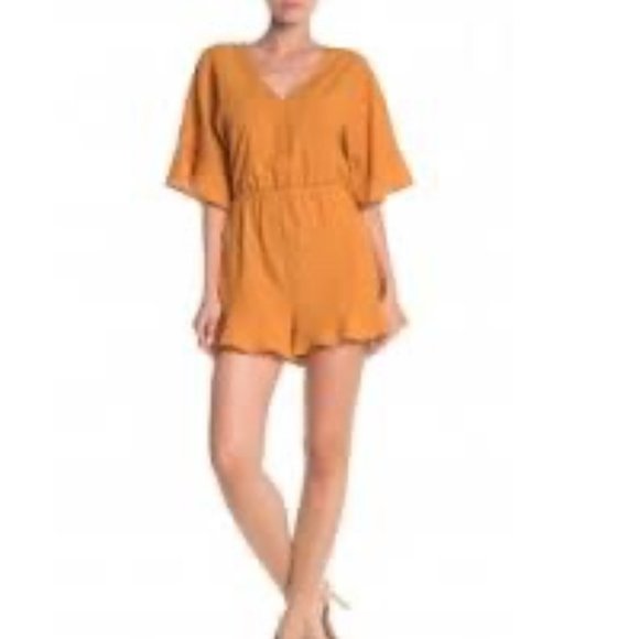 Lush Pants - Lush Yellow Shorts Romper With Subtle Stripes